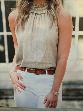 glam Beige Taupe Ruffled Halter Bodysuit